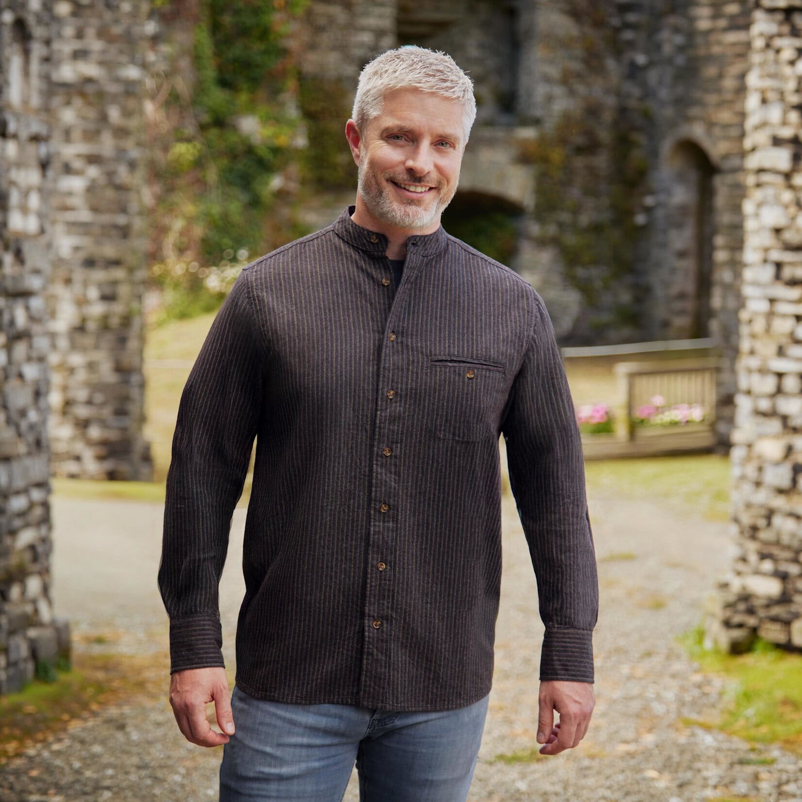 SHIRTS GRANDFATHER SHIRT - Black w. Red Brown Stripe