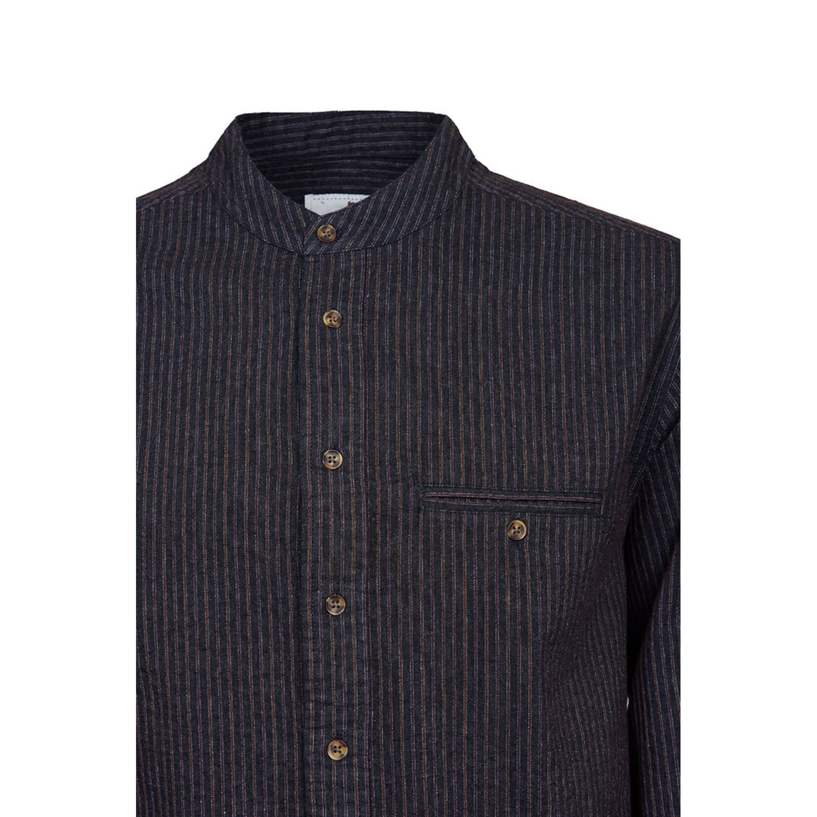 SHIRTS GRANDFATHER SHIRT - Black w. Red Brown Stripe