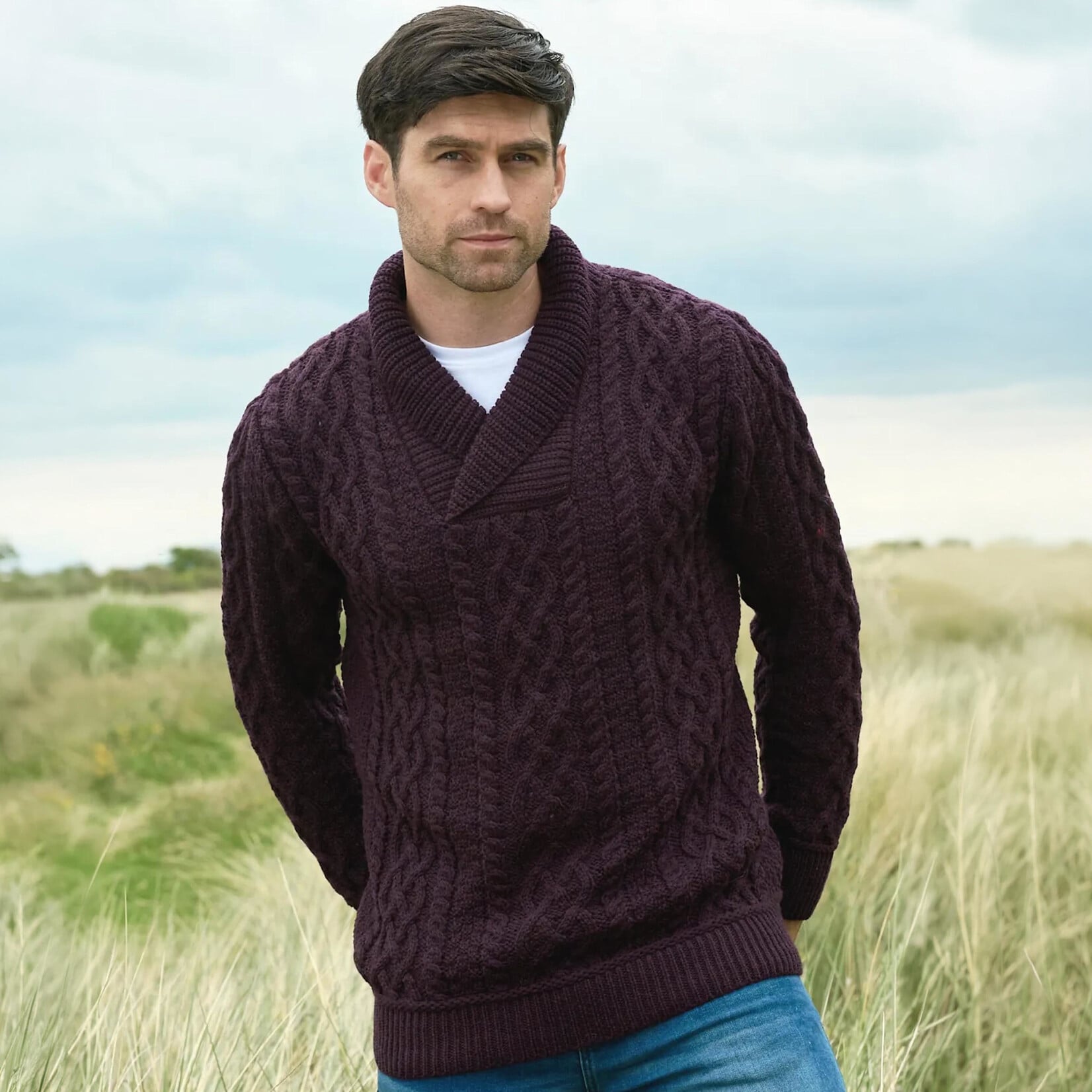 SWEATERS BUNRATTY SHAWL COLLAR SWEATER - Damson