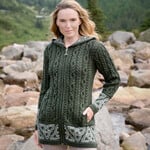SWEATERS ST. BRIGID CELTIC JACQUARD HOODED COAT - Army Grn
