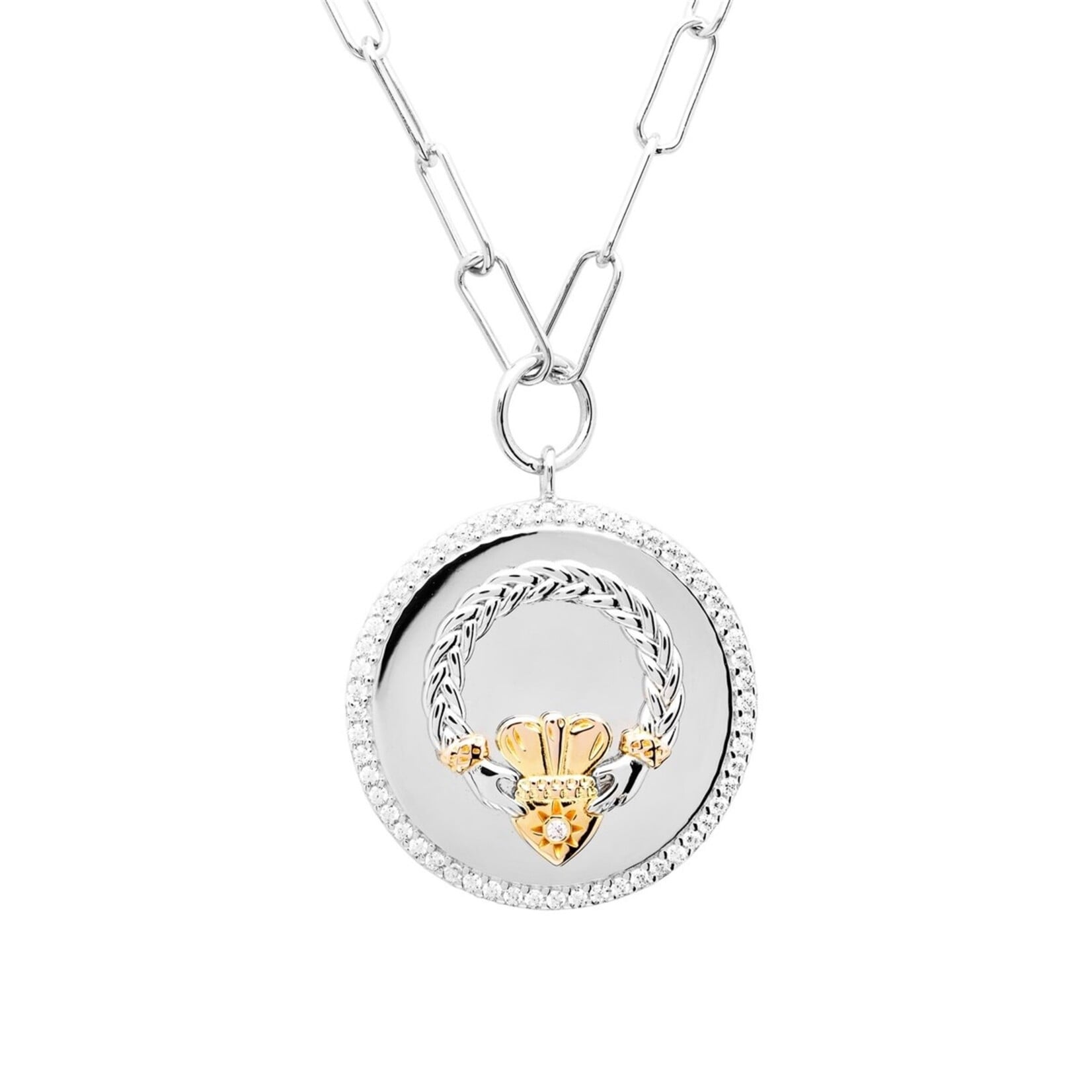 PENDANTS & NECKLACES CLEARANCE: SHANORE STERLING CHAIN-LINK CLADDAH PENDANT w CZs :FINAL SALE