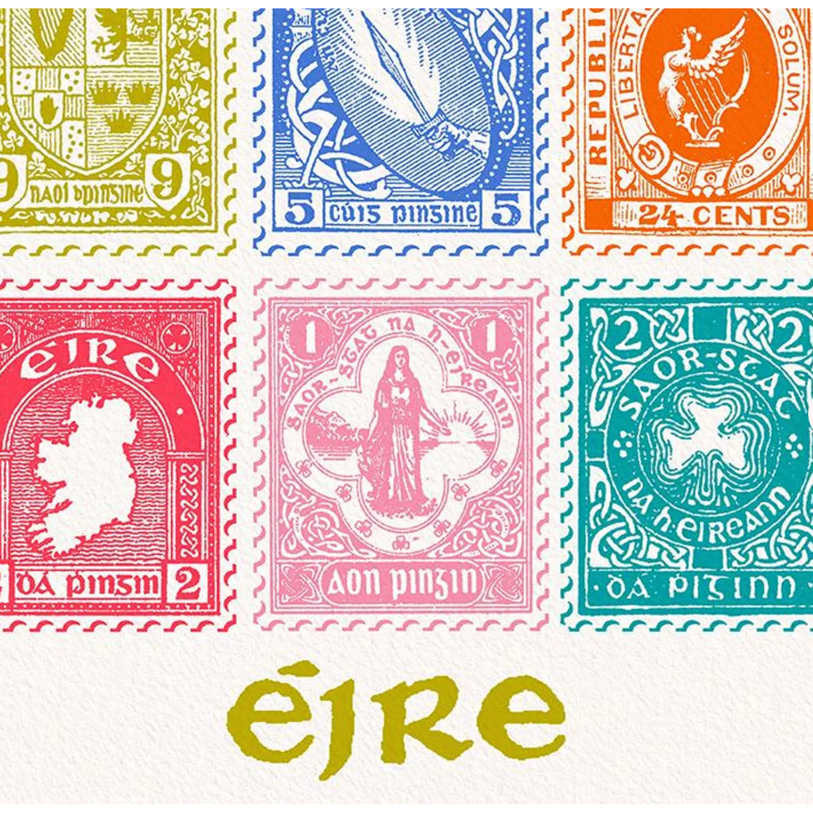 PLAQUES, SIGNS & POSTERS IRISH ART PRINT - Vintage Stamps