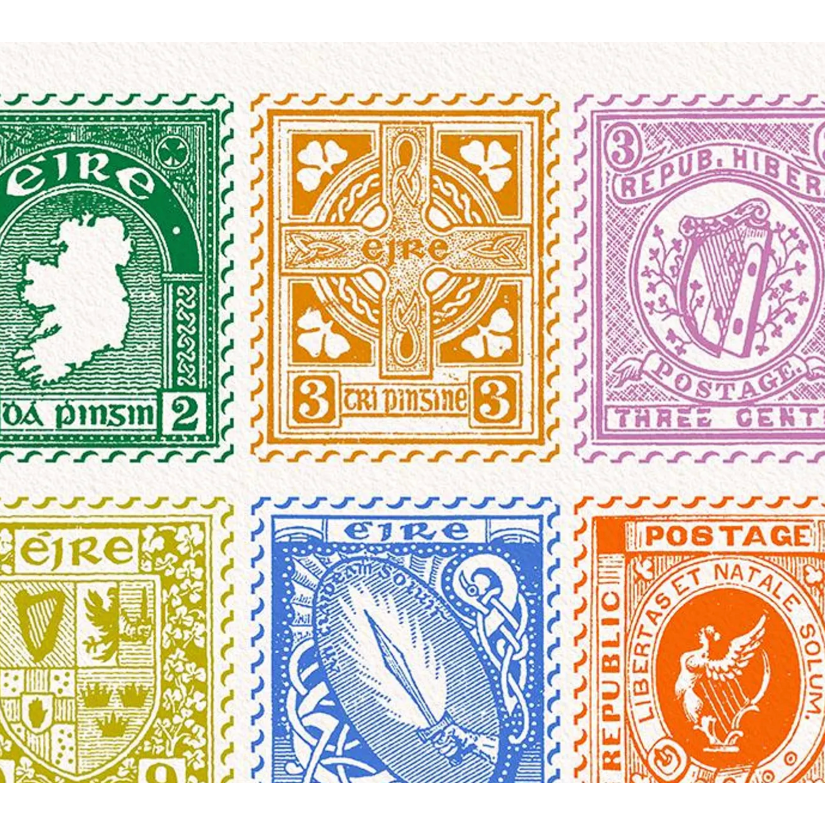 PLAQUES, SIGNS & POSTERS IRISH ART PRINT - Vintage Stamps