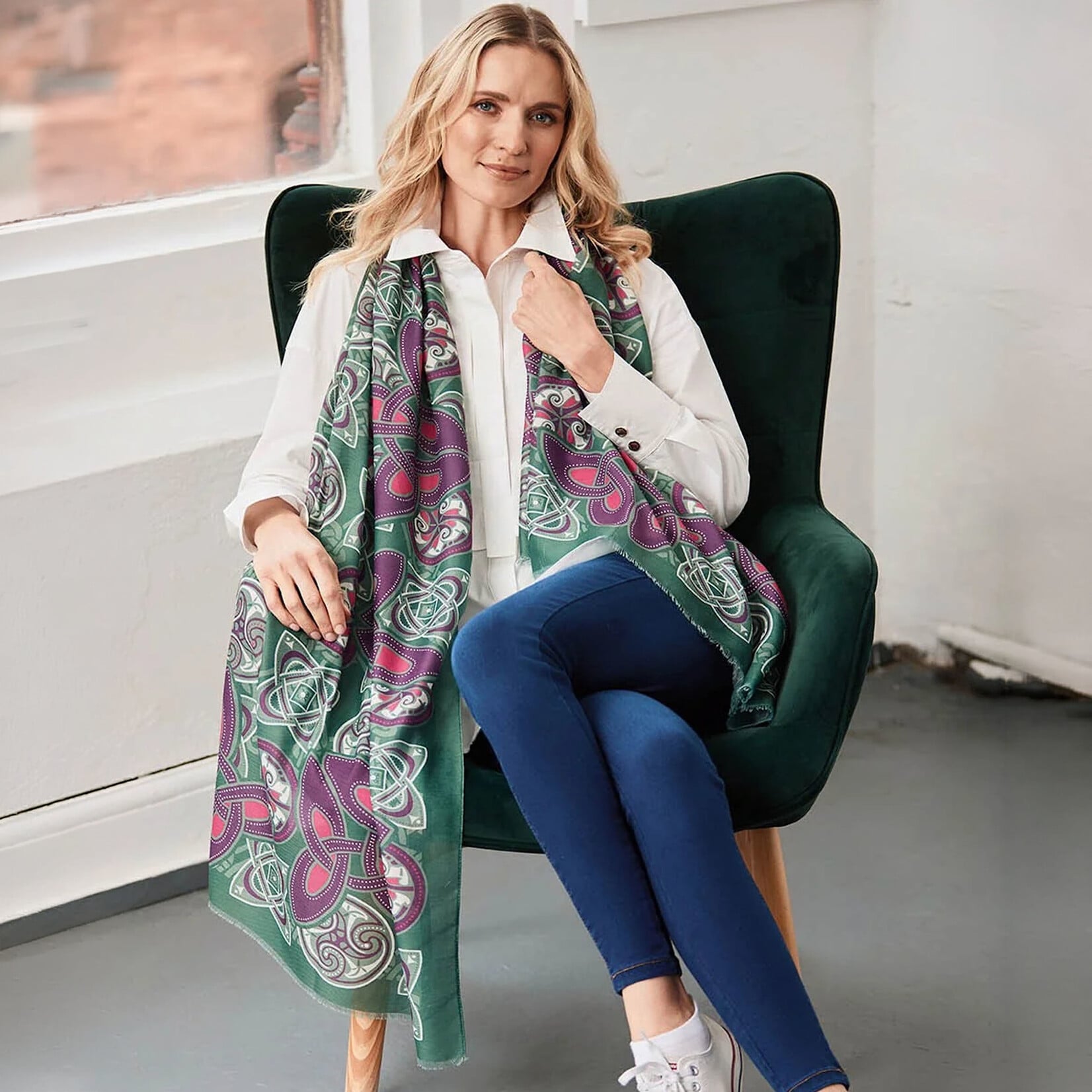 ACCESSORIES PATRICK FRANCIS FASHION WRAP SCARF - Grn & Purp Kells