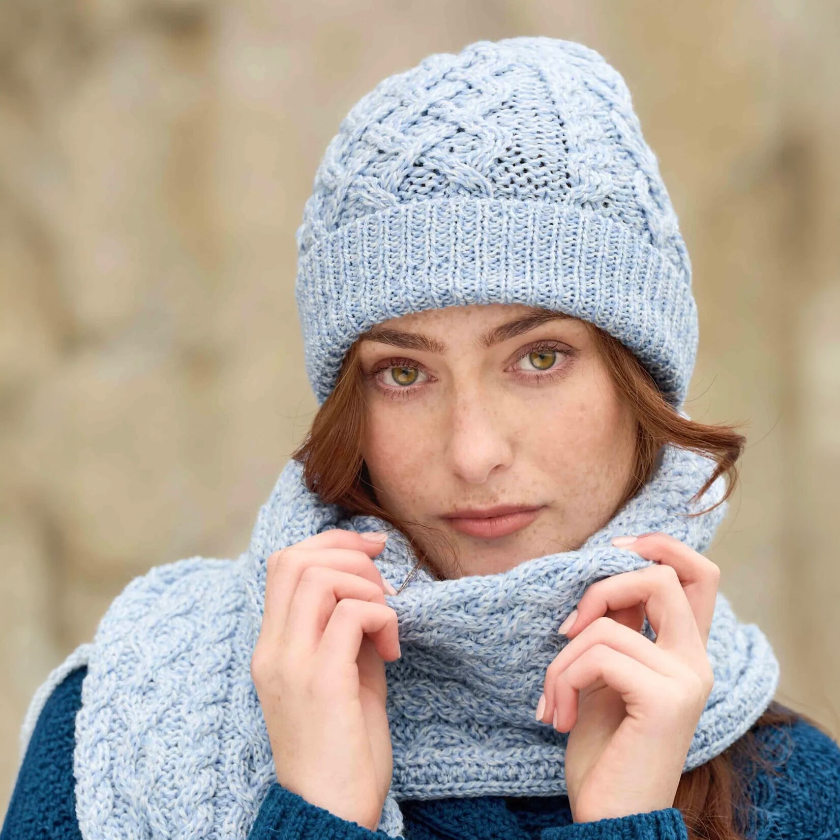 ACCESSORIES TRELLIS PATTERN MERINO SCARF - Ice Marl