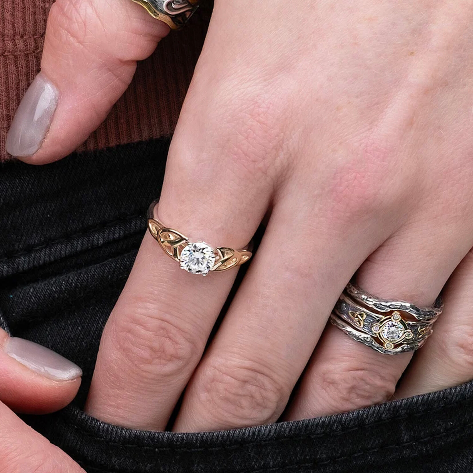 RINGS KEITH JACK STERLING/10K TRINITY RING w 1ct. MOISSANITE