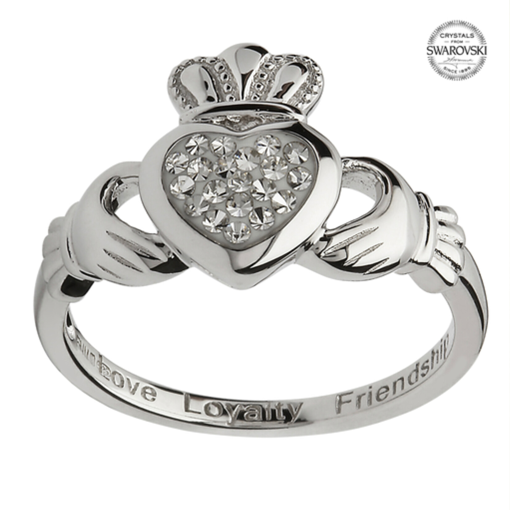 RINGS CLEARANCE: SHANORE STERLING CLADDAGH w WHT CRYSTALS :FINAL SALE