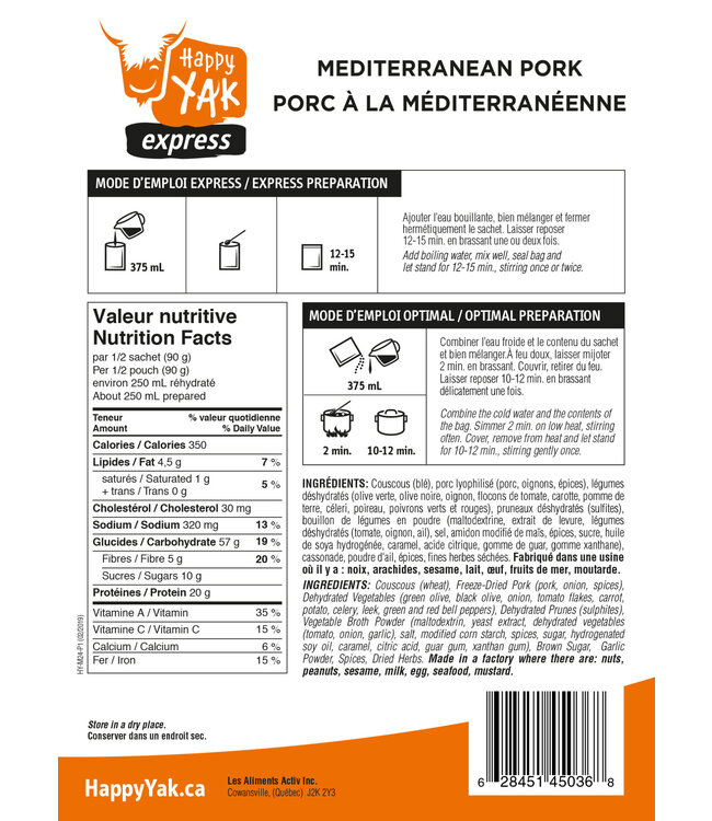 Happy Yak Happy Yak Mediterranean Pork (Lactose Free)