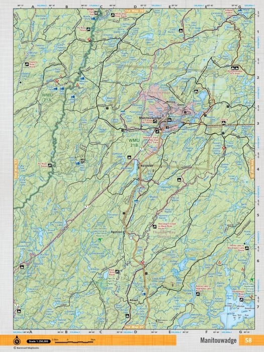 Backroads Mapbooks ON TOPO MAP WATERPROOF MAP NEON-58 Manitouwadge