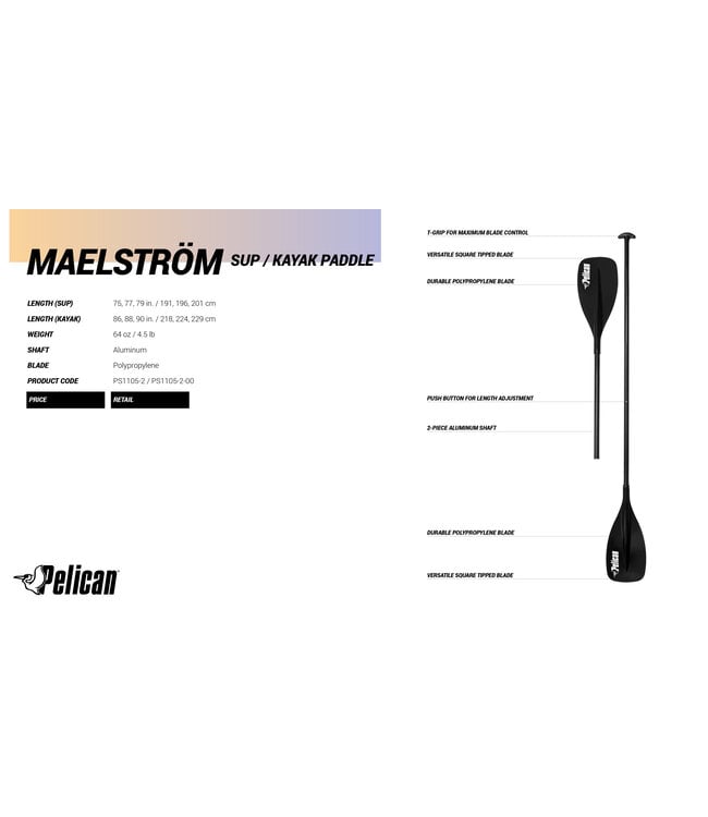 Pelican Pelican Maelstrom SUP/Kayak Paddle Aluminum Convertible Black