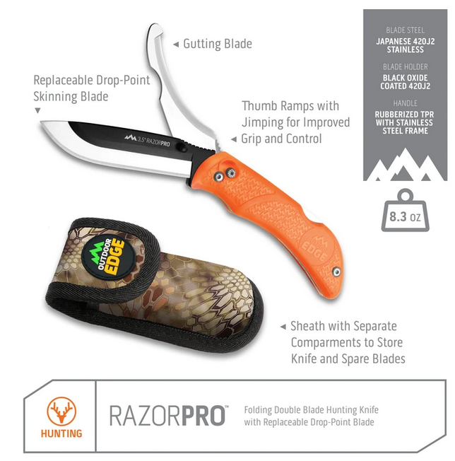 Outdoor Edge Razor-Pro (Orange, 6-Blades) - Great Lakes Outfitters