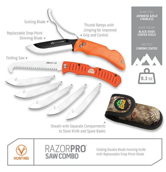 Outdoor Edge RazorPro/Saw Combo (Orange, 6Blades) Great Lakes