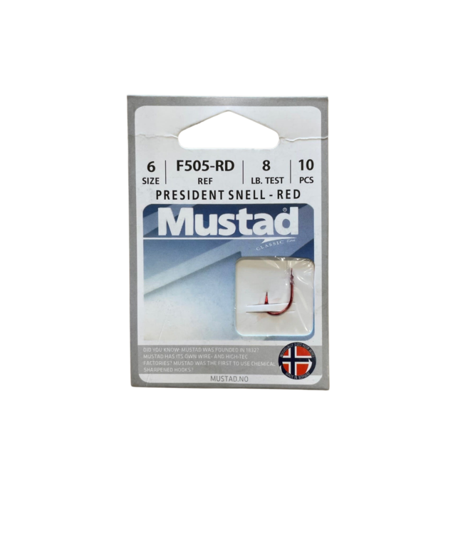 Mustad Mustad President French Snelled Hook -Red Size 6