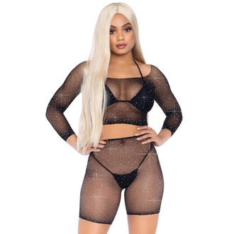 LEG AVENUE 2PC RHINESTONE FISHNET