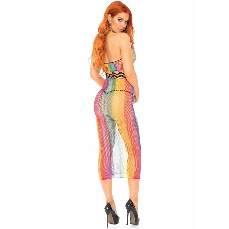 LEG AVENUE RAINBOW NET LONG HALTER DRESS