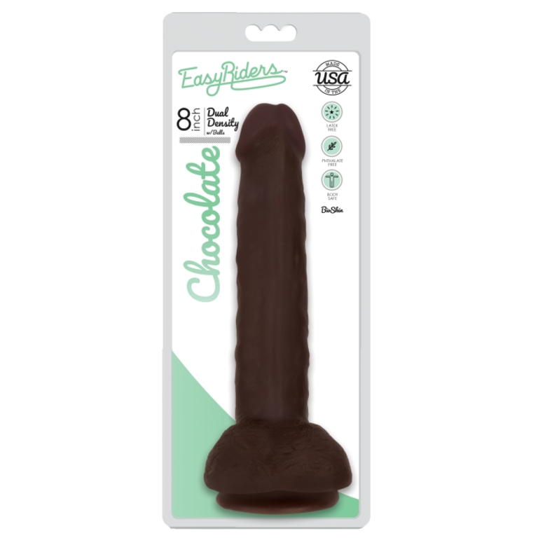 EASY RIDERS EASY RIDERS 8" SLIM BIOSKIN DONG W/ BALLS - CHOCOLATE