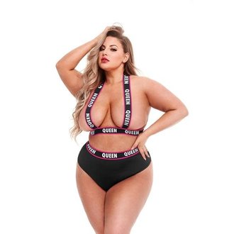 LAPDANCE 2PC QUEEN BEE LOGO ELASTIC BOOTY SHORT-Q