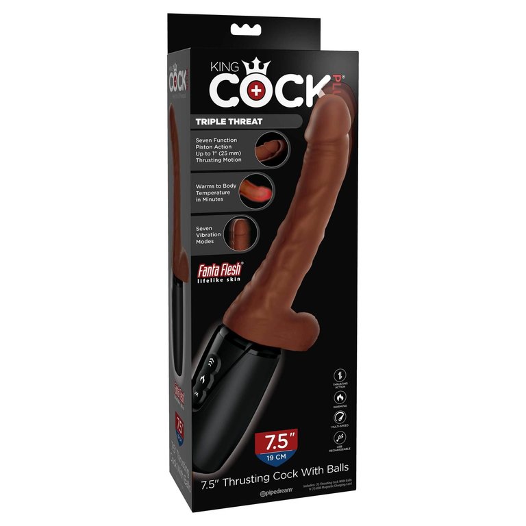 PIPEDREAM KING COCK PLUS 7.5IN COCK W/ BALLS BROWN