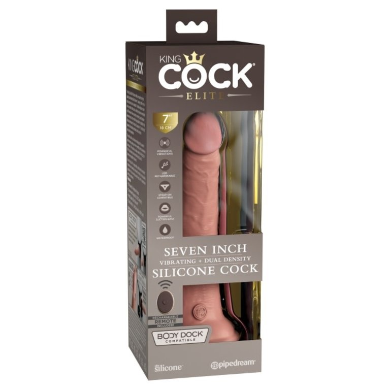 PIPEDREAM KING COCK ELITE 7" VIBE SIL DUAL DENSITY COCK W/REMOTE - LIGHT