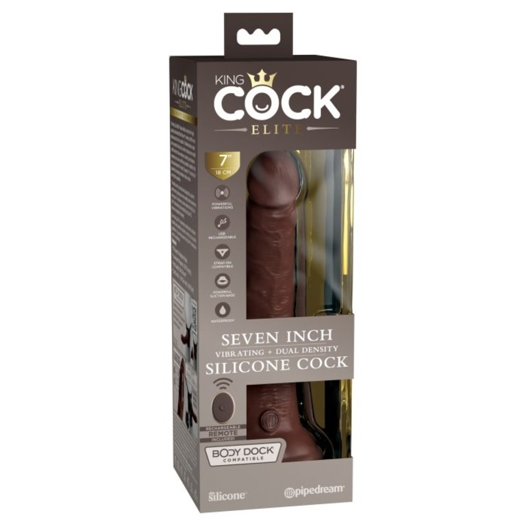 PIPEDREAM KING COCK ELITE 7" VIBE SILICONE DUAL DENSITY COCK -BROWN