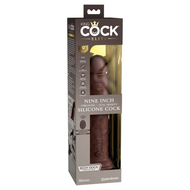 PIPEDREAM KING COCK ELITE 9" VIBE SILICONE DUAL DENSITY COCK - BROWN