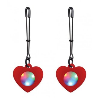 XR BRANDS SILICONE LIGHT UP HEART TWEEZER NIPPLE CLAMPS 4.5"