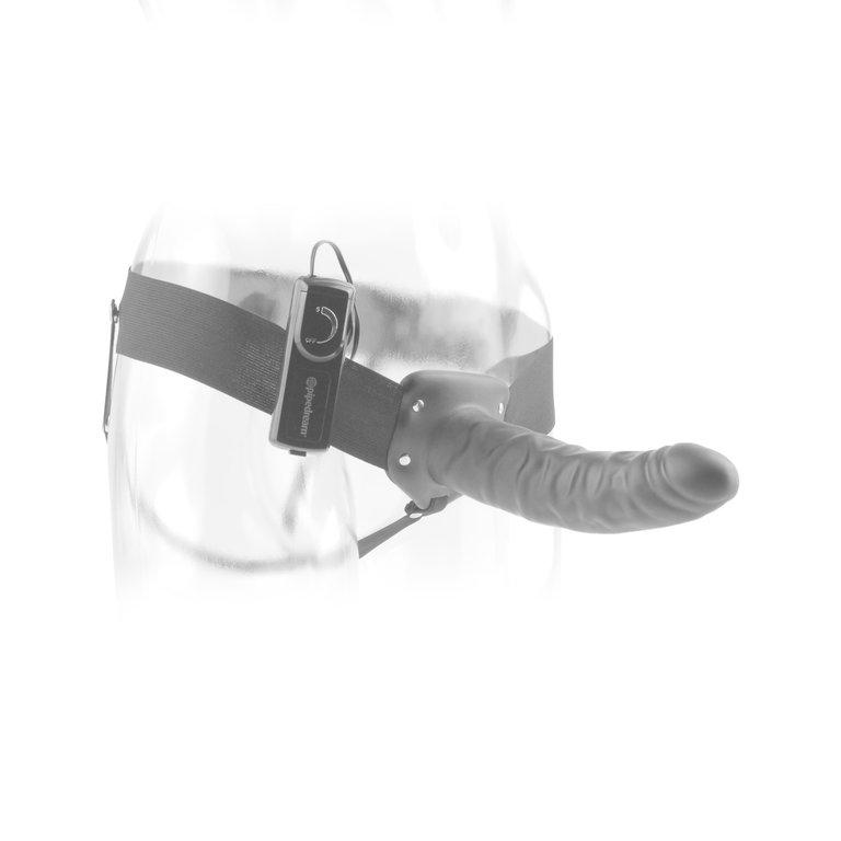 PIPEDREAM FETISH FANTASY 8IN HOLLOW STRAP ON BLACK VIBRATING