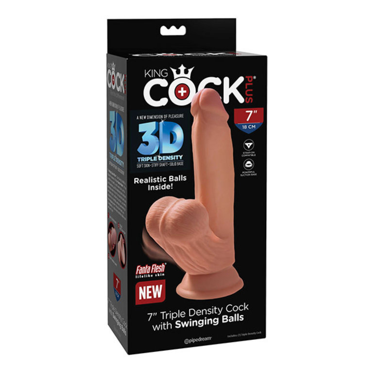 PIPEDREAM KCP 7" TRIPLE DENSITY COCK WITH SWINGING BALLS - TAN