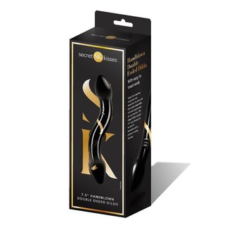 SECRET KISSES 7.5IN DOUBLE ENDED DILDO BLACK & GOLD