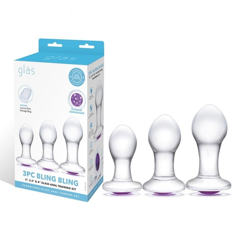 GLAS GLAS 3PC BLING BLING 3 3.5" 4" GLASS ANAL TRAINING KIT