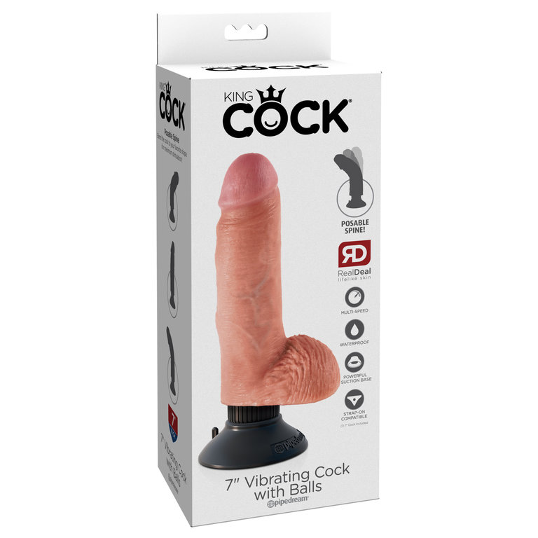 PIPEDREAM KING COCK 7 IN COCK W/BALLS FLESH VIBRATING
