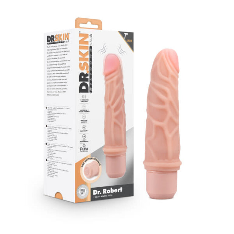 BLUSH NOVELTIES DR. SKIN SILICONE 7" VIBRATING DILDO BEIGE