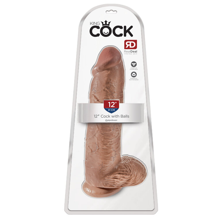 PIPEDREAM KING COCK 12 IN COCK W/BALLS TAN