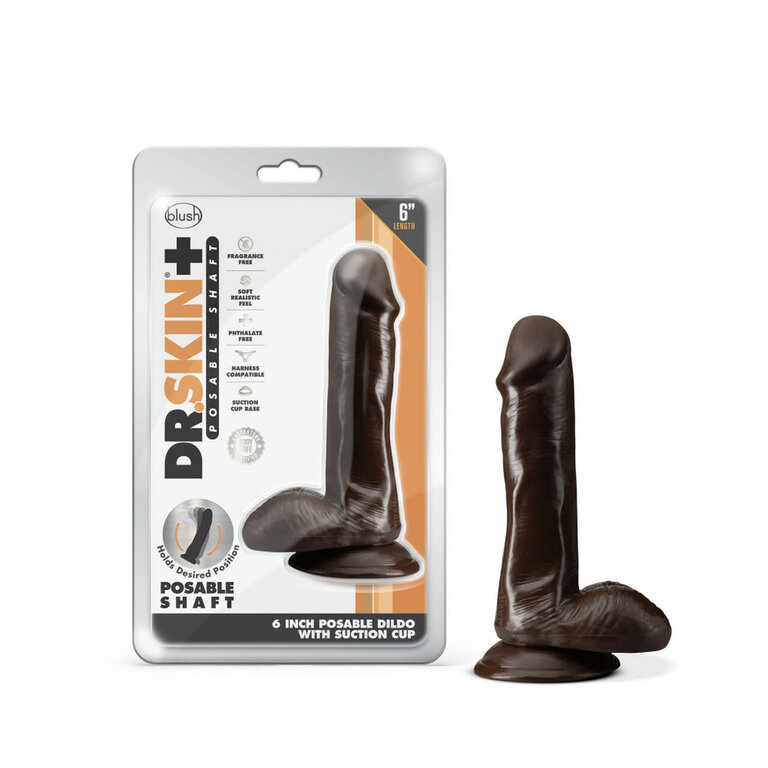 BLUSH NOVELTIES DR SKIN PLUS 6IN POSEABLE DILDO CHOCOLATE