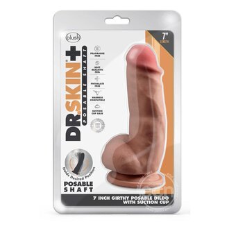 BLUSH NOVELTIES DR. SKIN PLUS GIRTHY POSABLE DILDO W/ BALLS 7IN - CARAMEL