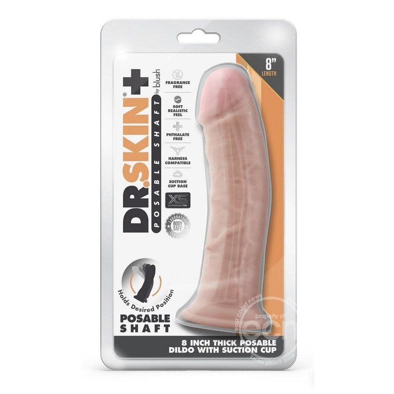BLUSH NOVELTIES DR. SKIN PLUS THICK POSABLE DILDO W/ CUP 8IN - VANL
