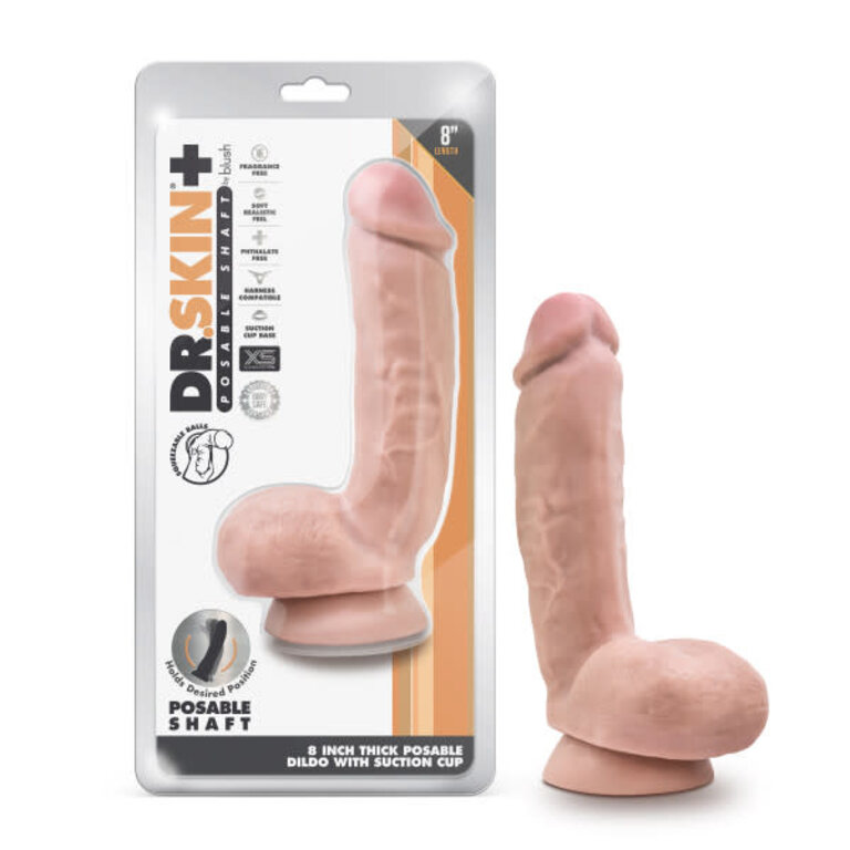 BLUSH NOVELTIES DR SKIN PLUS 8IN THICK DILDO W/ SQUEEZABLE BALLS VANILLA