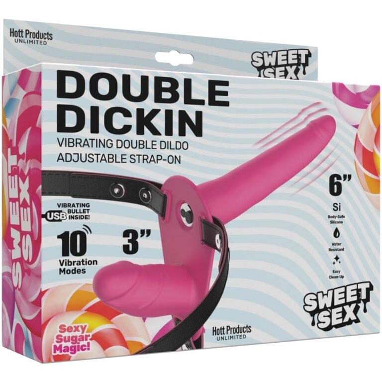 HOTT PRODUCTS SWEET SEX - DOUBLE DICKIN STRAP HARNESS - PINK