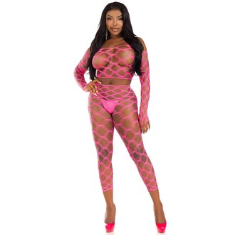 LEG AVENUE 2PC HARDCORE NET CROP TOP & FOOTLESS TIGHTS