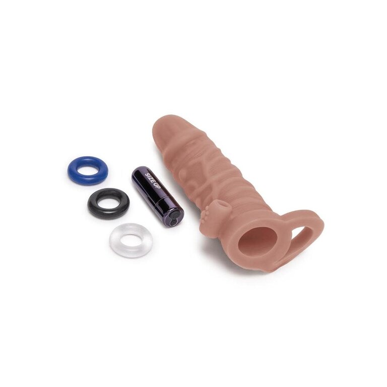 SIZE UP SU 1 IN. VIBRATING PENIS EXTENDER W/ BALL LOOP - TAN
