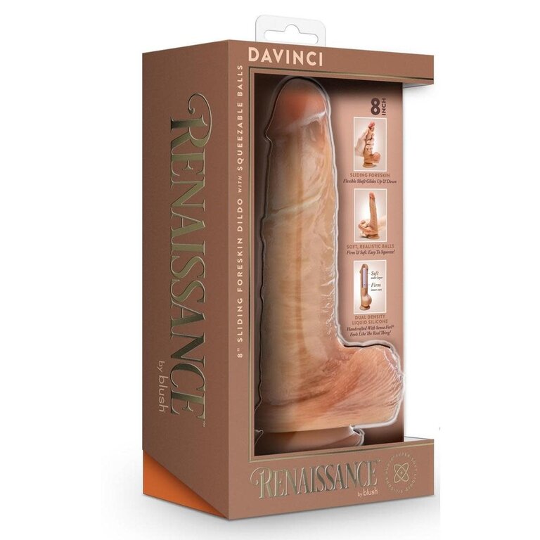 BLUSH NOVELTIES RENAISSANCE DAVINCI 8 IN SLIDING FORESKIN DILDO TAN