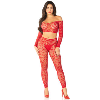 LEG AVENUE 2PC HEAR NET OFF CROP TOP & TIGHTS