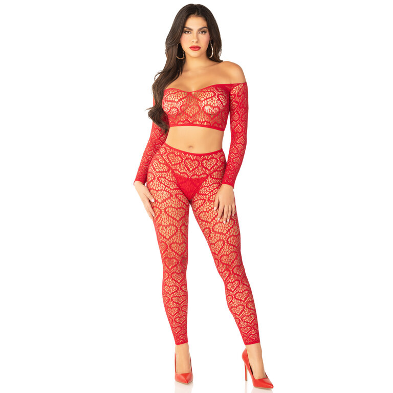 LEG AVENUE 2PC HEAR NET OFF CROP TOP & TIGHTS