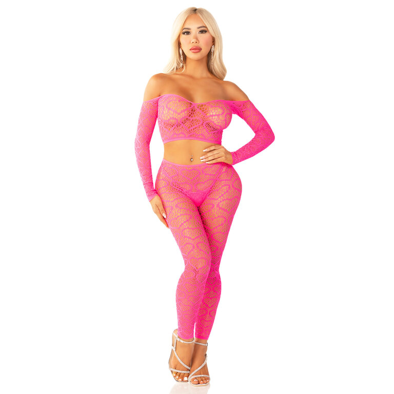 LEG AVENUE 2PC HEAR NET OFF CROP TOP & TIGHTS