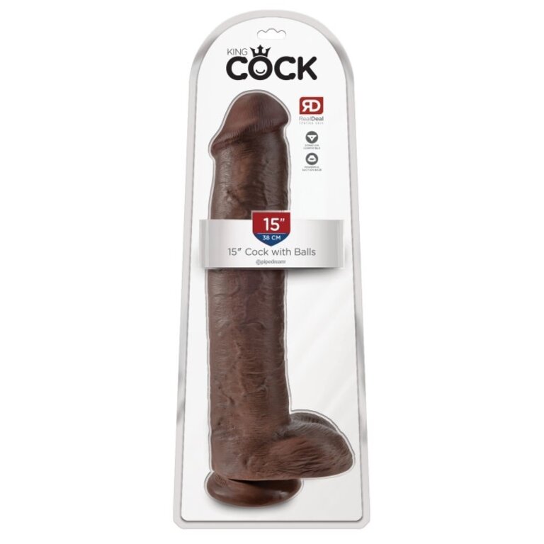 PIPEDREAM KING COCK 15" COCK WITH BALLS - BROWN