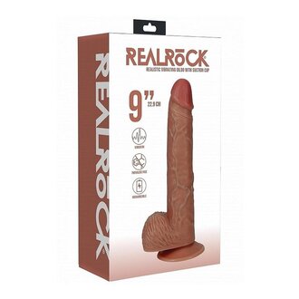 SHOTS AMERICA REALROCK VIBE COCK BALLS STRAIGHT 9” TAN