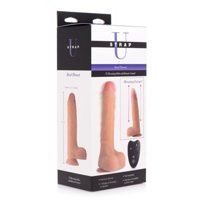 XR BRANDS STRAP U REAL THRUST THRUSTING & VIBRATING  DILDO W/ REMOTE