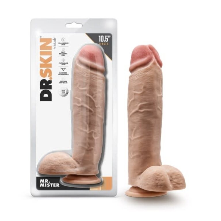 BLUSH NOVELTIES DR. SKIN DR. MISTER 10.5IN DILDO W/ BALLS BEIGE