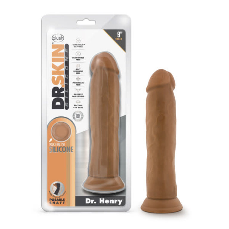 BLUSH NOVELTIES DR SKIN SILICONE DR HENRY 9IN DILDO MOCHA