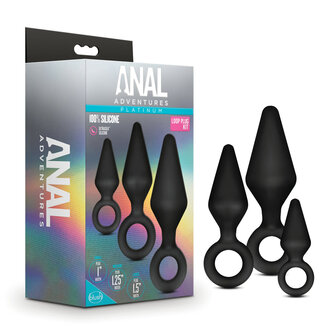 BLUSH NOVELTIES ANAL ADVENTURES PLATINUM SILICONE LOOP PLUG KIT BLACK